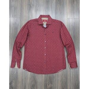 Mondo Mens 3XL Red Geometric Print Long Sleeve Button Up Shirt Contrast Trim
